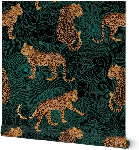 Papel tapiz autoadhesivo de 12 x 2 pies – Leopardo exótico selva negro verde animal África guepardo tigre papel tapiz extraíble personalizado por