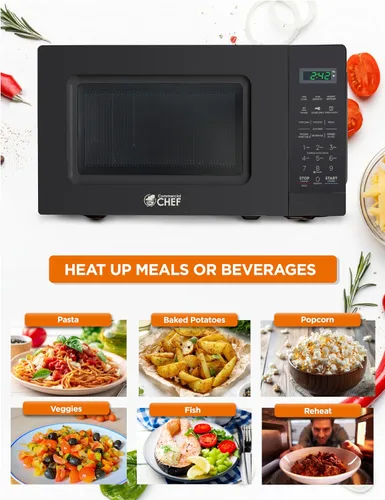 Miniatura 2 de Microondas Commercial CHEF de 0.7 pies cúbicos con 10 niveles de potencia, microondas de 700 W con pantalla digital, con cerradura de seguridad