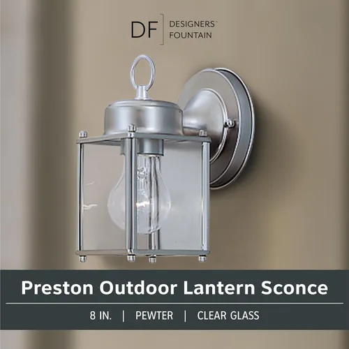 Miniatura 2 de DESIGNERS FOUNTAIN Preston Accesorio de Luz Exterior, Aplique de Pared de 8 Pulgadas para Puerta Delantera, Patio y Porche, Estaño, 1161-PW Peltre