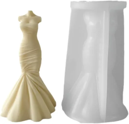 Miniatura 7 de Vestidos de novia para novia, molde de velas, sin tirantes, sin mangas, faldas de noche, molde de silicona para jabón, cera de soja, resina epoxi