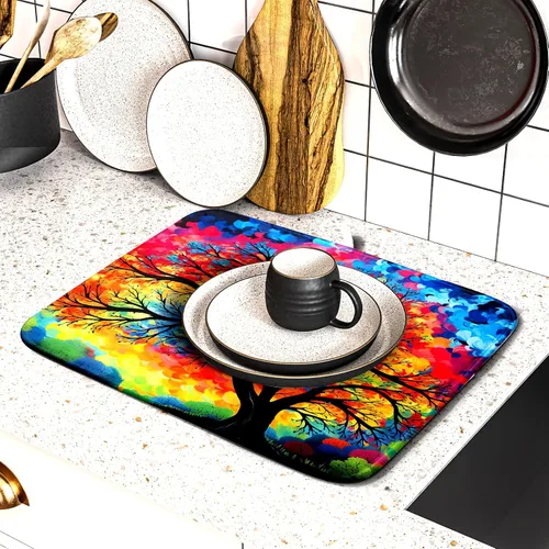 Miniatura 5 de Tapete de secado de microfibra para encimera de cocina, almohadilla de secado de platos de árbol de acuarela, 16 x 18 pulgadas