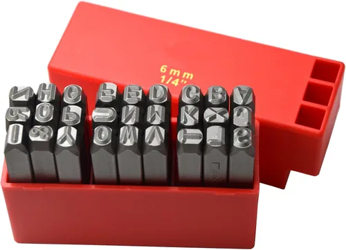 Miniatura 48 de Juego de 27 sellos de acero resistente con letras mayúsculas de 3/64" 1mm, kit de punzones de alfabeto para estampado a mano de caracteres, código