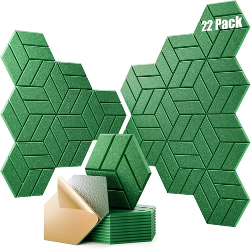 Miniatura 33 de 12 paneles acústicos autoadhesivos, paneles de espuma a prueba de sonido de 12 x 10 x 0.4 pulgadas para paredes, paneles de pared hexagonales Negro