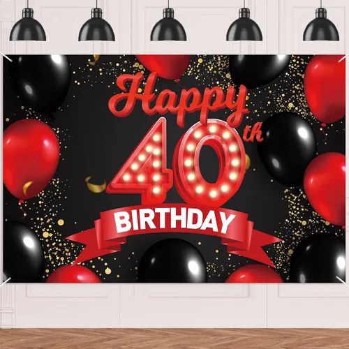 Miniatura 56 de Cartel de feliz cumpleaños 15 color rojo y negro, decoración temática de globos para niñas y mujeres, princesas de 15 años, fiesta de cumpleaños