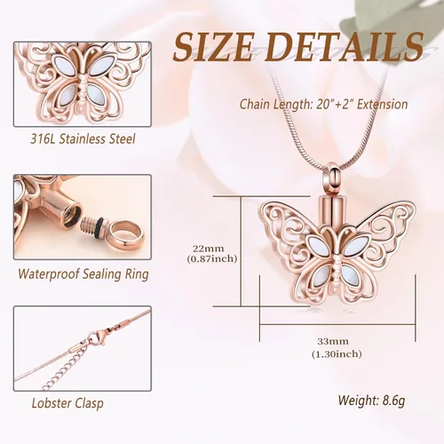 Miniatura 2 de Minicremation Joyas de cremación para cenizas – Collar conmemorativo de mariposa con colgante de urna para cenizas de seres queridos
