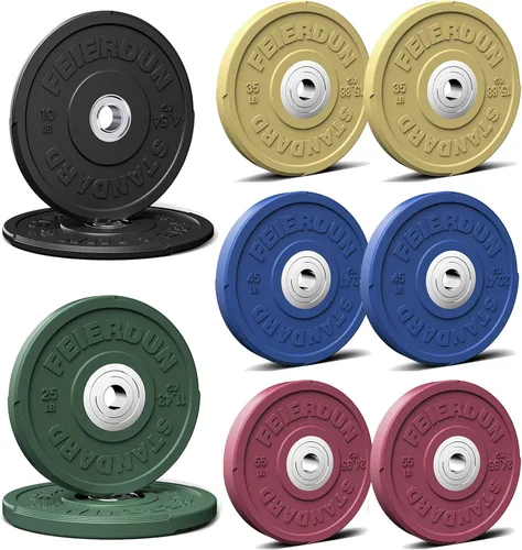 Miniatura 25 de FEIERDUN Disco de Peso Olímpico con Parachoques de Color de 2 Pulgadas para Entrenamiento de Fuerza - 100% Goma Virgen