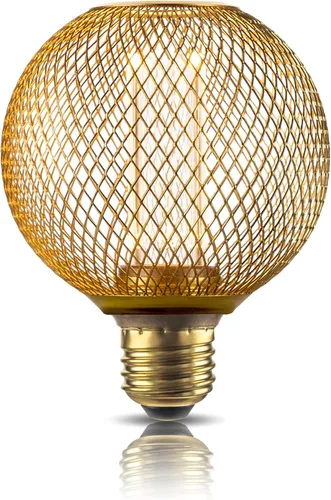 Bombilla LED decorativa, cubierta de malla metálica dorada, base mediana E26, luces LED para lámpara de pie de dormitorio, lámpara de techo y