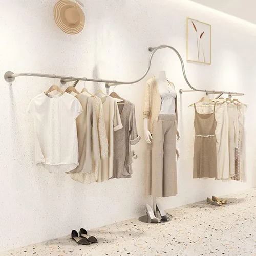 Estante creativo de exhibición de ropa montado en la pared, estante de almacenamiento para tienda minorista, moderno, barra colgante de metal, riel