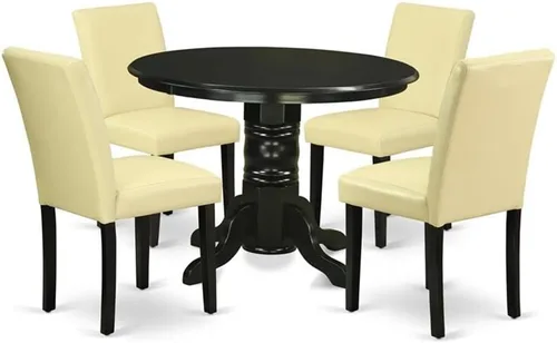 Miniatura 10 de East West Furniture SHAB3-BLK-06 - Juego de mesa de comedor moderno de 3 piezas que contiene una mesa de cocina redonda con pedestal y 2 sillas