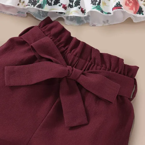Miniatura 7 de Conjunto de ropa floral con volantes y pantalones cortos con lazo para el verano