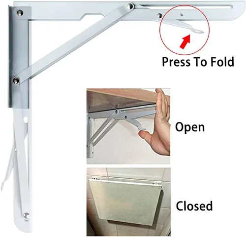 Miniatura 4 de Sumnacon - Soportes plegables y resistentes para estantería, escuadras de metal macizas, soportes plegables para estante, 2 unidades de soportes