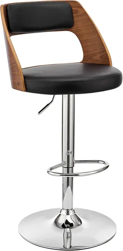 Miniatura 12 de Armen Living Paulo Taburete giratorio ajustable de piel sintética y madera negra con base negra Crema/Negro
