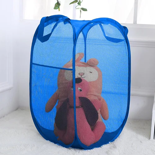 Miniatura 4 de Cesta de malla para lavandería, cesta de lavandería plegable, para dormitorio, dormitorio, apartamento, azul rey Azul real