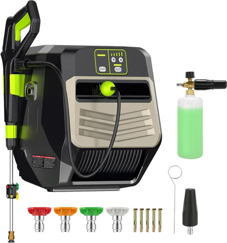 Lavadora de Presión Montada en Pared - Máx 5500 PSI 3.6 GPM, Lavadora de Potencia de 5 Palancas con Manguera Retráctil de 20MT para