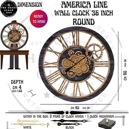 Miniatura 6 de ImprovingLife The Gears Clock - Reloj de pared con engranaje móvil real de 36 pulgadas, estilo vintage, industrial, de gran tamaño, rústico
