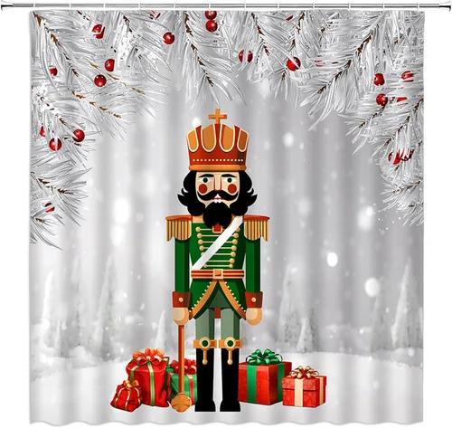 Miniatura 9 de Cortina de ducha de Navidad para autocaravana, pequeña cortina de decoración de baño con ganchos, 36 pulgadas de ancho x 70 pulgadas de ancho x 70