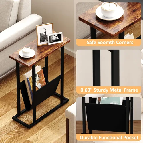 Miniatura 4 de Mesa auxiliar estrecha para espacios pequeños, mesa auxiliar pequeña con soporte para revistas, mesa delgada y estrecha para sala de estar