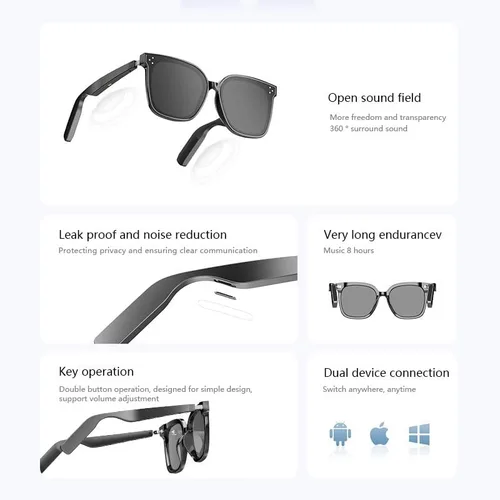 Miniatura 4 de Lentes de sol inteligentes Bluetooth para hombres y mujeres, gafas de audio con altavoces, protección UV400, asistente de voz, disparo remoto, carga