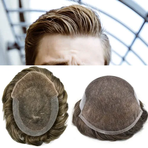 Miniatura 59 de LYRICAL HAIR Sistema de cabello humano con encaje frontal francés para hombres, tupé de piel de polietileno para hombres, línea capilar natural