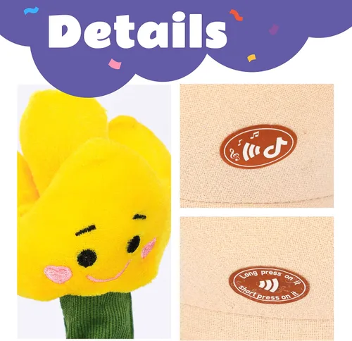 Miniatura 3 de Peluche de tulipanes parlantes, repite lo que dices, bailar, caminar, imitar, torcer, animal, musical, eléctrico, interativo, Navidad, cumpleaños