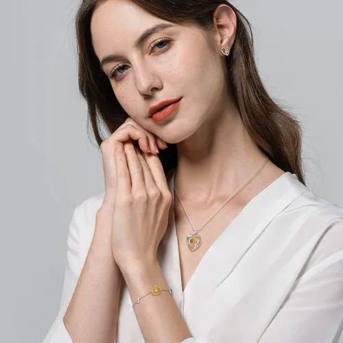 Miniatura 6 de SNZM Pulseras para mujer de plata de ley 925 con diseño de girasol, cadena ajustable con dije de corazón, eslabones de cumpleaños, joyería