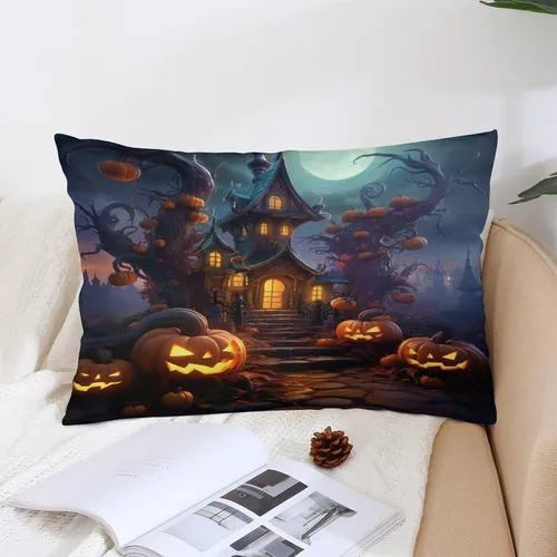 Miniatura 4 de Fundas de almohada frescas de casa embrujada, castillo, luna, bosque medieval, calabaza, fundas de almohada rectangulares con cremallera invisible