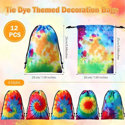 Miniatura 2 de 24 bolsas de regalo de fiesta de teñido anudado con cordón, bolsa de regalo de cumpleaños, bolsa de golosinas coloridas, bolsas de poliéster