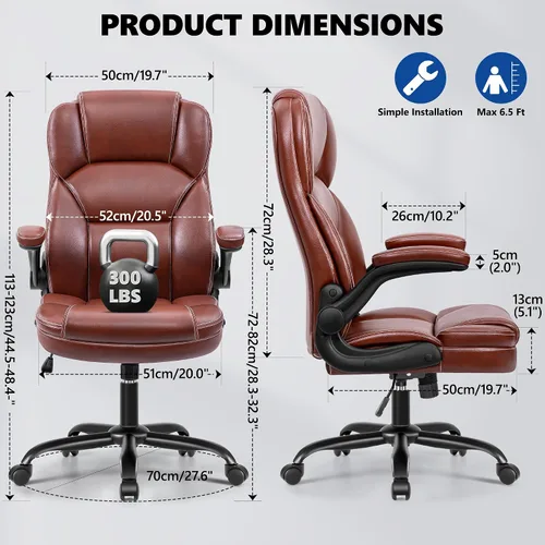 Miniatura 2 de Silla de oficina ejecutiva de cuero PU, silla ergonómica de respaldo medio para computadora y juegos con altura ajustable, giratoria con ruedas