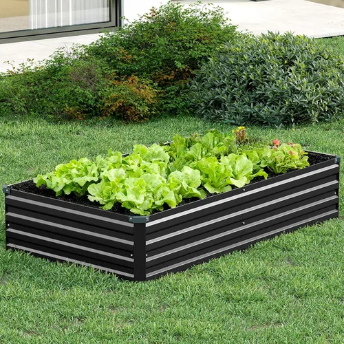Miniatura 6 de Vengarus Kit de cama de jardín galvanizado elevado de 6 x 3 x 1 pies (paquete de 2), maceta de metal para exteriores, contenedor rectangular de Negro