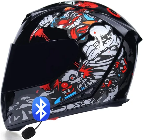 Miniatura 8 de Casco de motocicleta Bluetooth de cara completa, aprobado por DOT, abatible, antivaho, doble visera, altavoz dual integrado con micrófono