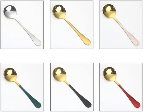 Miniatura 5 de Cucharas de sopa de cabeza redonda, 2 cucharas coreanas de metal de acero inoxidable, cuchara de sopa de mesa, cucharas anchas para sopa, postre
