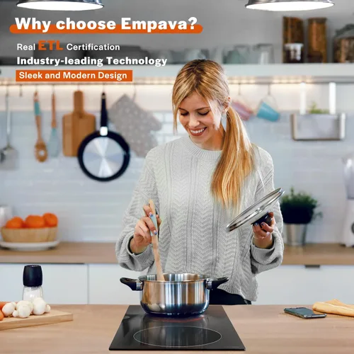 Miniatura 2 de Empava Placa de cocina eléctrica de infrarrojos de 2 quemadores, estufa eléctrica integrada de 3000W para la cocina, 208~240V con cableado fijo, sin