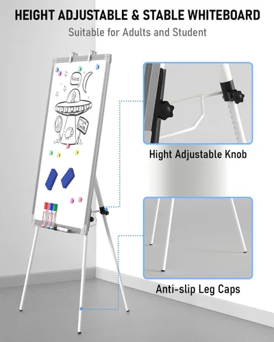 Miniatura 6 de Nicpro Pizarra blanca de caballete con soporte, 36 x 24 pulgadas, magnética, de borrado en seco, trípode de altura ajustable con bolígrafos