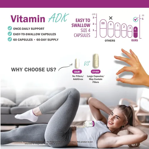 Miniatura 6 de NatureGenX ADK Suplemento vitamínico de 5000 UI – Vitaminas A, D3 y K2 de alta potencia para la salud ósea y absorción de calcio Suplemento