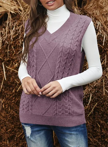 Miniatura 2 de EVALESS Chaleco de gran tamaño para mujer, cuello en V, sin mangas, unicolor, holgado, sin botones ni cierre, suéter