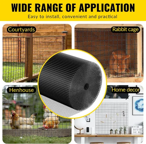Miniatura 7 de Tela Metálica de Alambre Recubierto de PVC 24'' x 25' Malla de 1/2 pulgada Valla de Alambre de Pollo Recubierto de Vinilo Negro Calibre 19 Valla