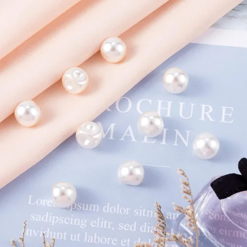 Miniatura 5 de HINZIC 100 botones redondos de perlas de 0.394 pulgadas a granel con agujero, accesorios de decoración de cuentas de perlas de plástico blanco