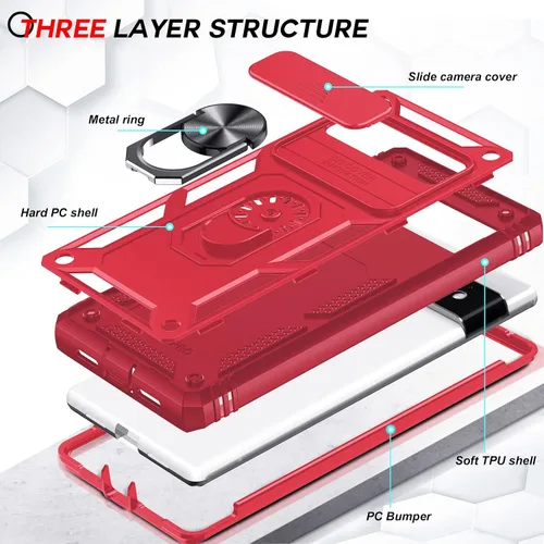 Miniatura 3 de LeYi Funda para Google Pixel 6 Pro: Funda para Pixel 6 Pro con cubierta de cámara deslizante, funda de teléfono de grado militar de cuerpo completo