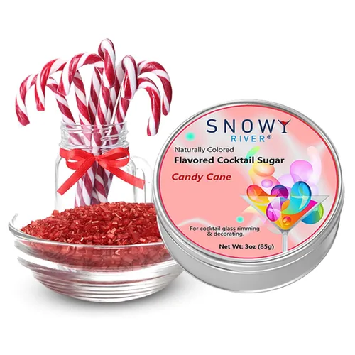 Snowy River Azúcar de cóctel con sabor a bastón de caramelo navideño, azúcar natural para bebidas impresionantes, colores vibrantes, perfecto para