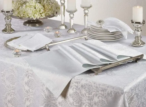 Miniatura 3 de Fennco Styles Mantel de la colección de manteles blancos de damasco (4 servilletas de 20 x 20 pulgadas)