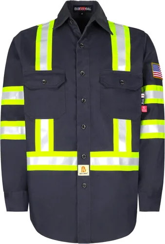 Miniatura 8 de BOCOMAL Camisas FR de alta visibilidad con botones de 7.5 onzas ANSI/ISEA tipo O Class1 resistente al fuego Hi Vis Refective Safety Jacket Azul