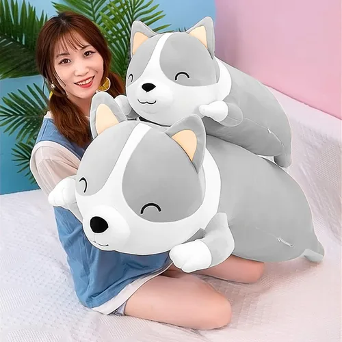 Miniatura 2 de SNOWOLF Almohada de peluche Shiba Inu de 47 pulgadas, juguete de animal de peluche lindo de perro largo, almohada Corgi Akita de peluche suave