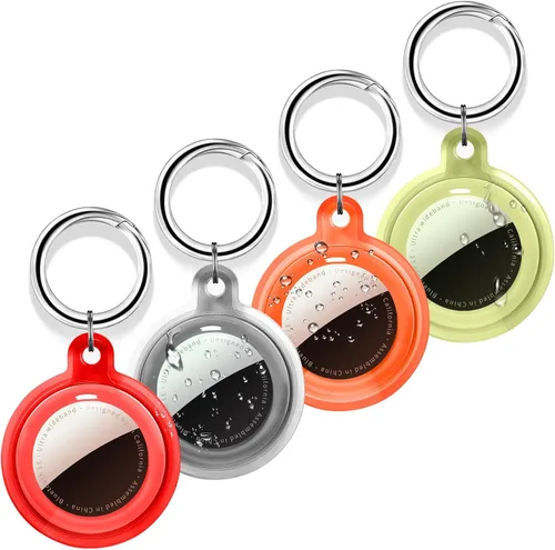 Funda compatible con AirTag con llavero, paquete de 4 fundas protectoras a prueba de golpes y antiarañazos para Airtag, accesorios de rastreador GPS