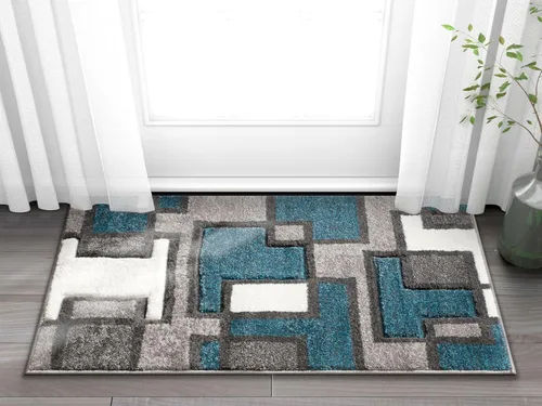 Alfombra de felpa con círculos geométricos grises y rojos de Well Woven - Galaxy Waves (60010), Poliéster & Mezcla de poliéster