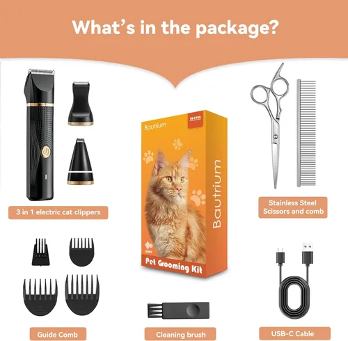 Miniatura 6 de Kit de cortapelos para gatos con recortador de patas, suministros eléctricos 3 en 1 para cabello grueso y enmarañado, afeitadora de trasero de Negro