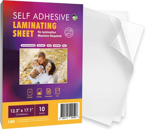 Hojas laminadoras autoadhesivas de 12.3 x 17.1 pulgadas, paquete de 10, 4 mil de grosor, sin calor, sin máquina, hojas laminadoras autoselladas por