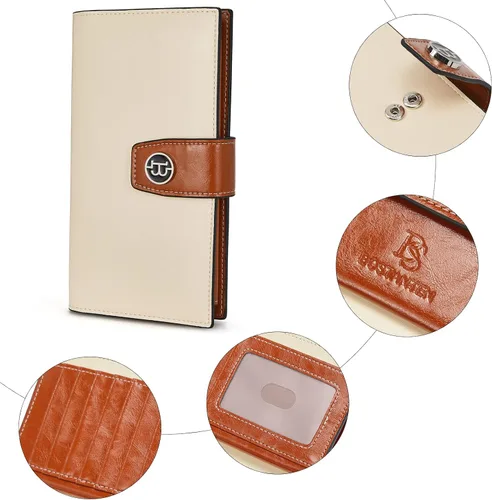 Miniatura 5 de BOSTANTEN Carteras de cuero para mujer con bloqueo RFID de gran capacidad tarjetero triple para mujer