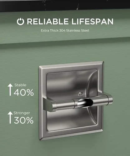 Miniatura 8 de FORIOUS Soporte de papel higiénico empotrado, soporte de rollo de papel higiénico de acero inoxidable duradero de montaje en pared para baño