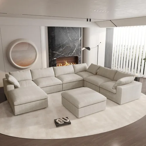 Sofá seccional modular Cloud, sofá de gran tamaño de 8 plazas, sofás convertibles en forma de U de 160.6" con otomano de almacenamiento para sala de