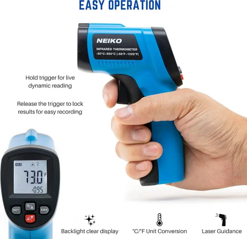 Miniatura 5 de NEIKO Termómetro infrarrojo digital 52911A, pistola sin contacto, lectura instantánea, -58℉~1022℉ (-58.0 °F~1,022.0 °F), pistola de termómetro